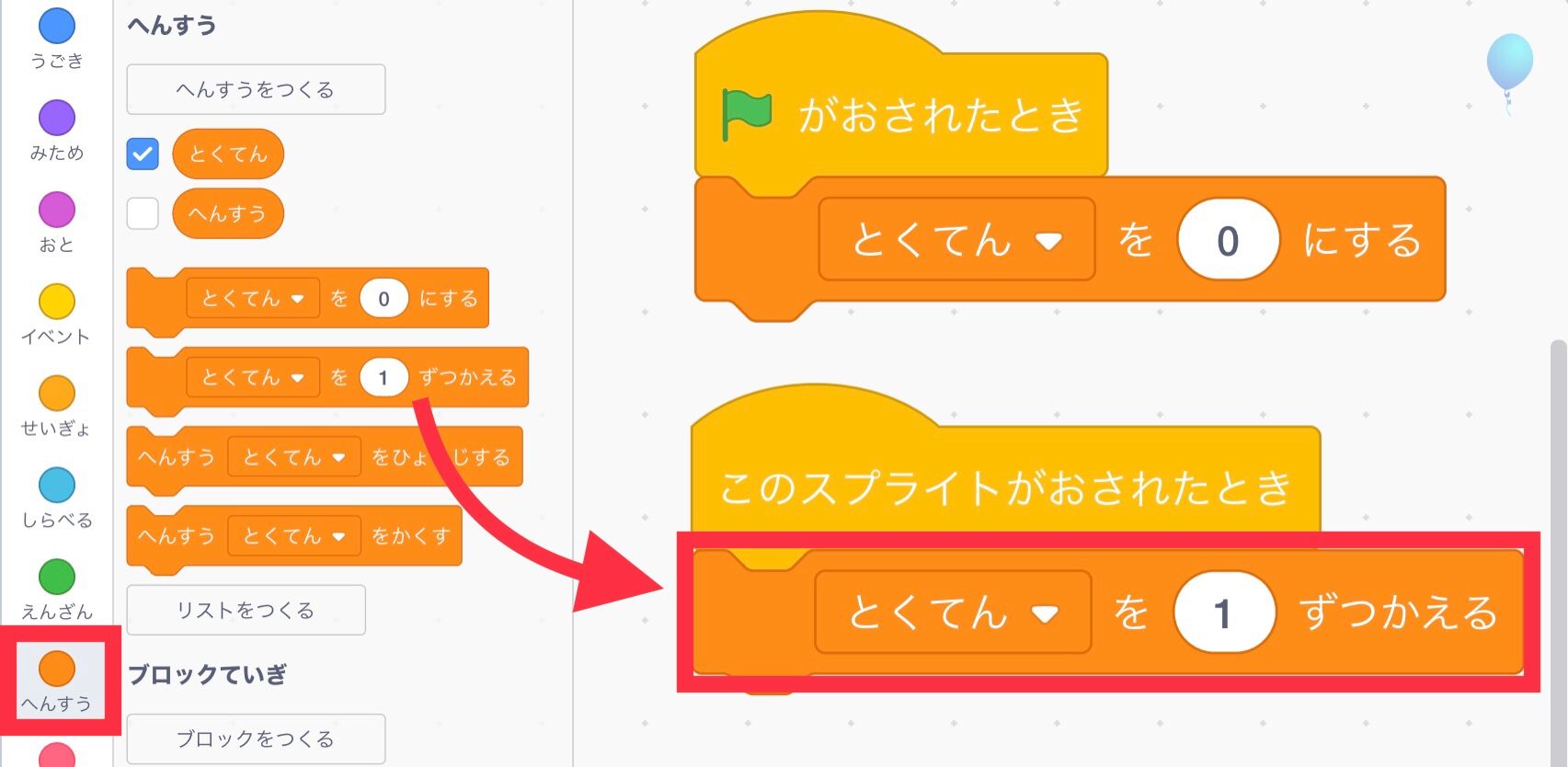 得点を1ずつかえる