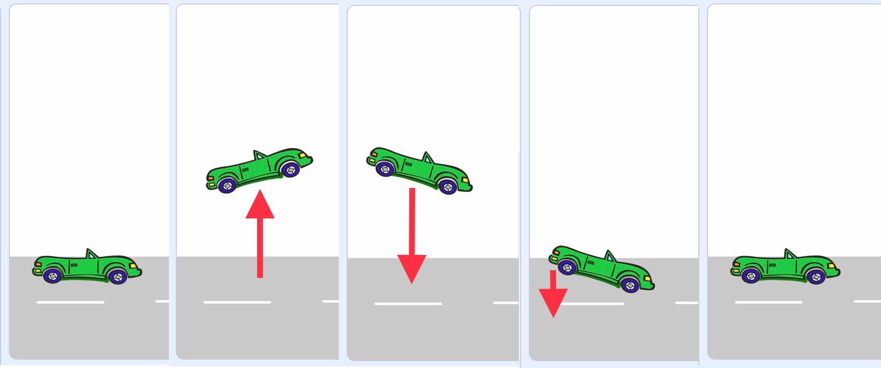角度を変えながら車がジャンプする一連の画像