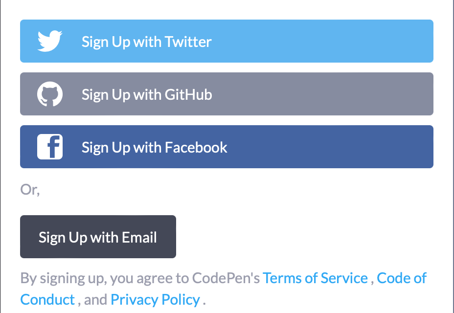 CodePen Sign Up Choice CodePen Sign Up Choice