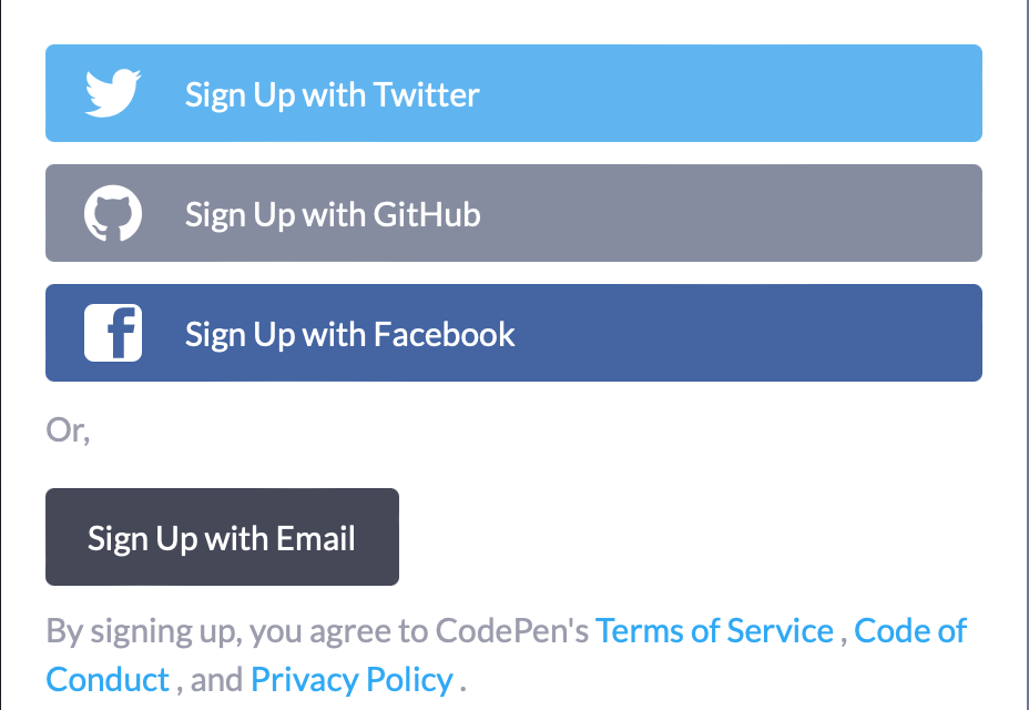 CodePen Sign Up Choice