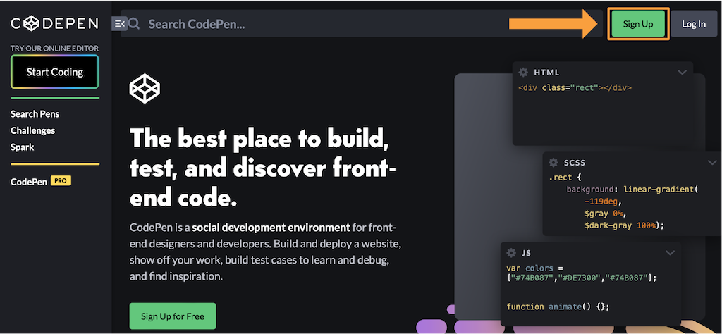 CodePen Sign Up Button