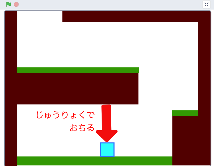 2022-04-08-障害物に触れなくなったスプライトが地面に落ちる様子