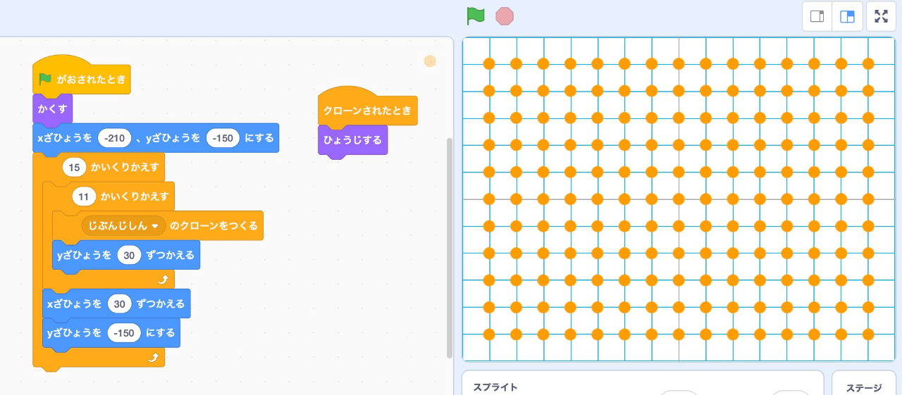 ステージ全体にドットが表示されている