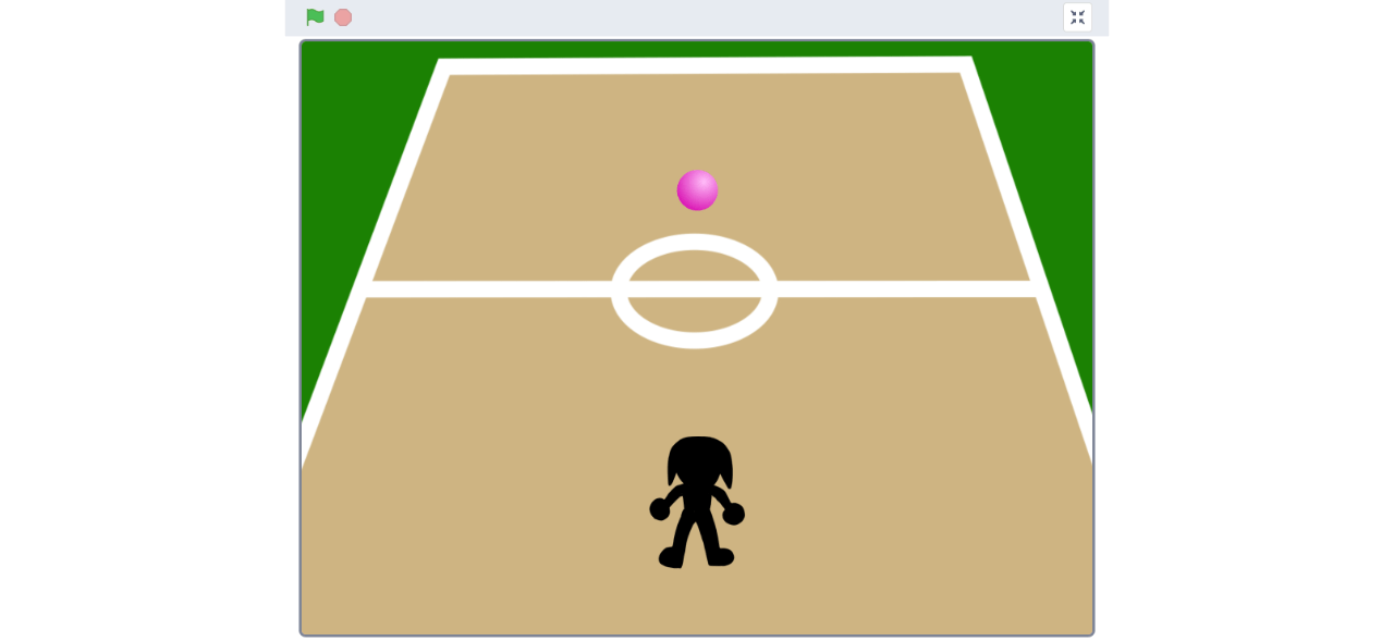 ドッジボールコートに表示されているプレイヤーとボール