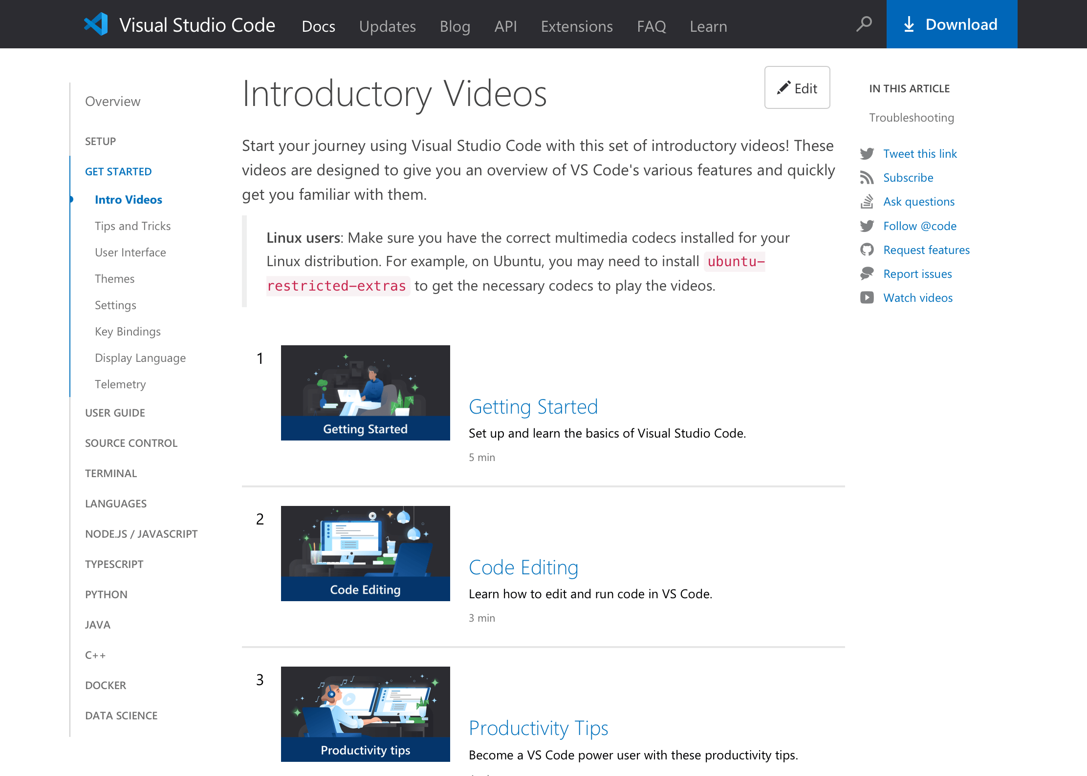 Visual Studio Code の入門ビデオリスト