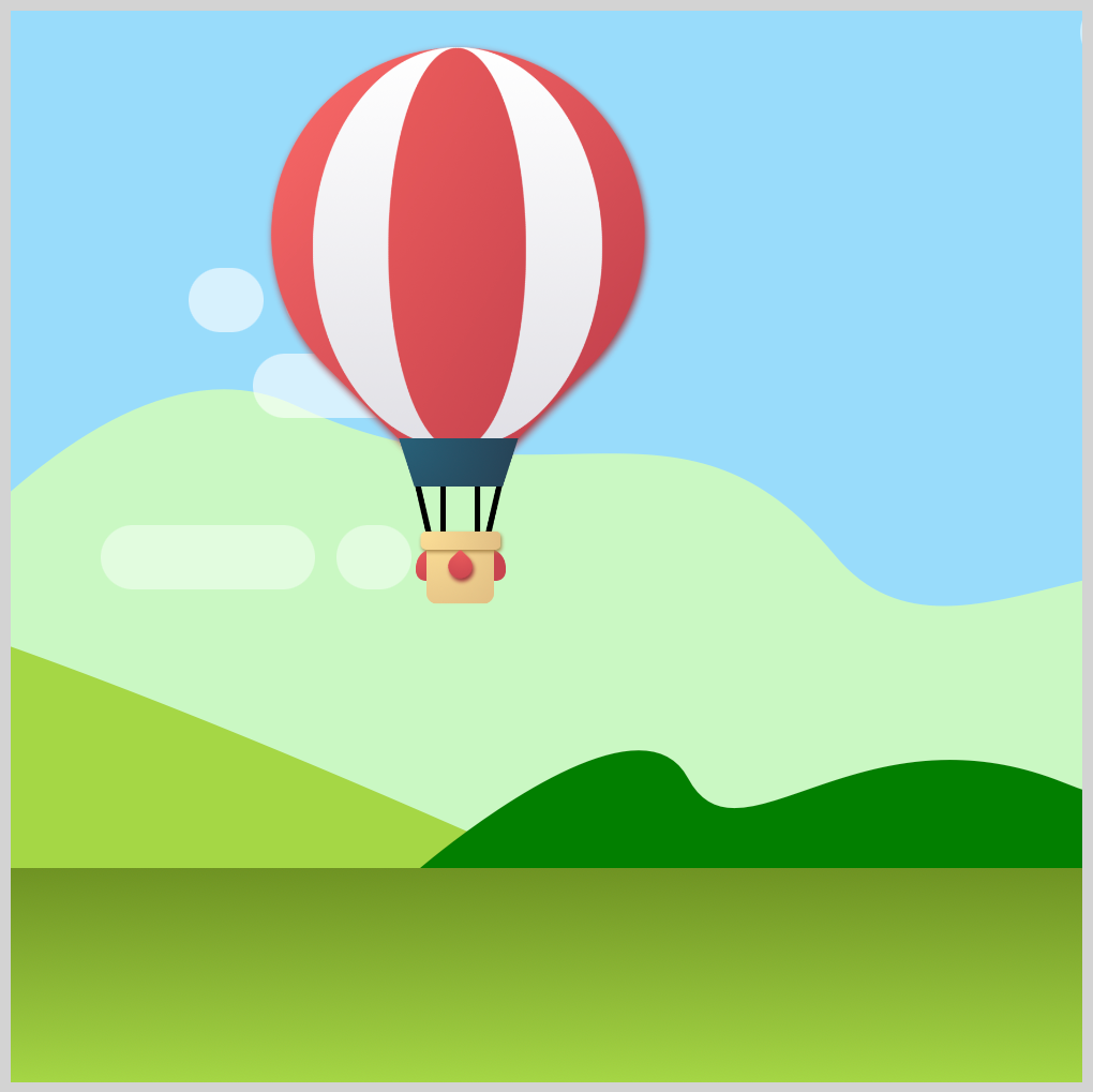 Balloon, Foreground, Sky, Mountains, and Clouds