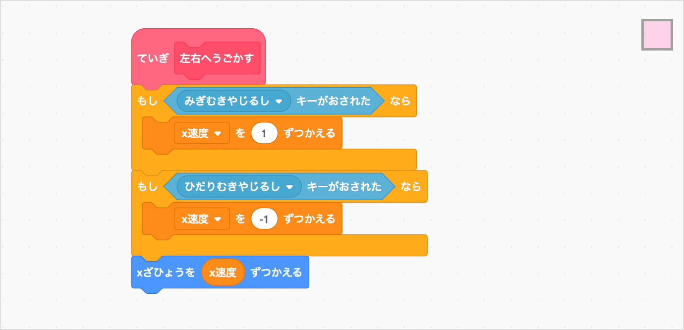 へんすうのあたいをすこしずつかえて、よこへうごくりょうもへんすうにおうじてかえる